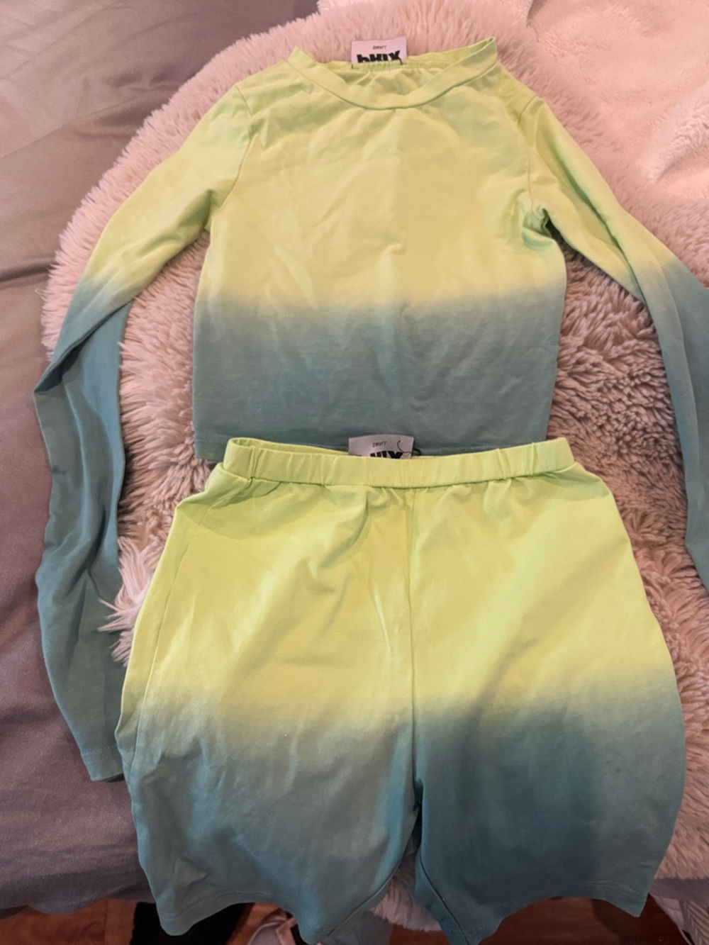 Neon Lime to Teal Ombre Kids Matching Set